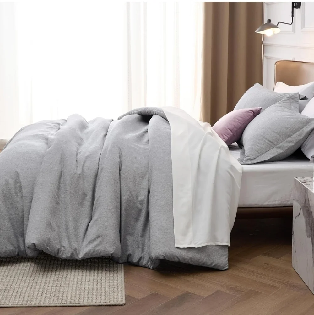 Bedsure King Size Comforter Set - Grey Soft Bedding for All Seasons Cationic Dye